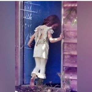 Dollcake Striped Top and flower flare bottom With Crocheted Sleeves NWT